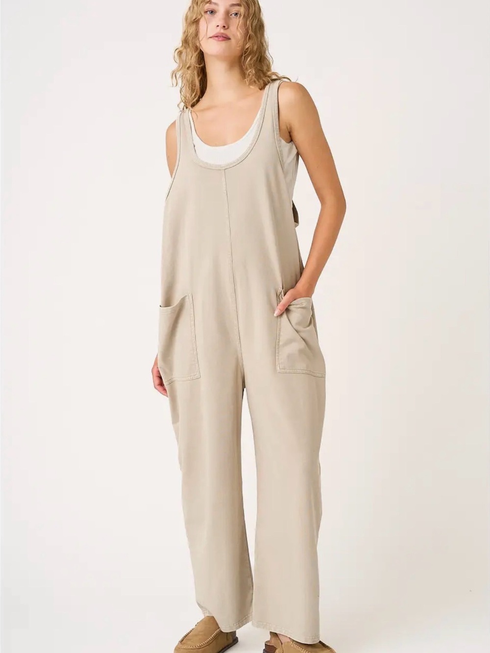 mittoshop Beige Relaxed Strap Overalls Jumpsuit